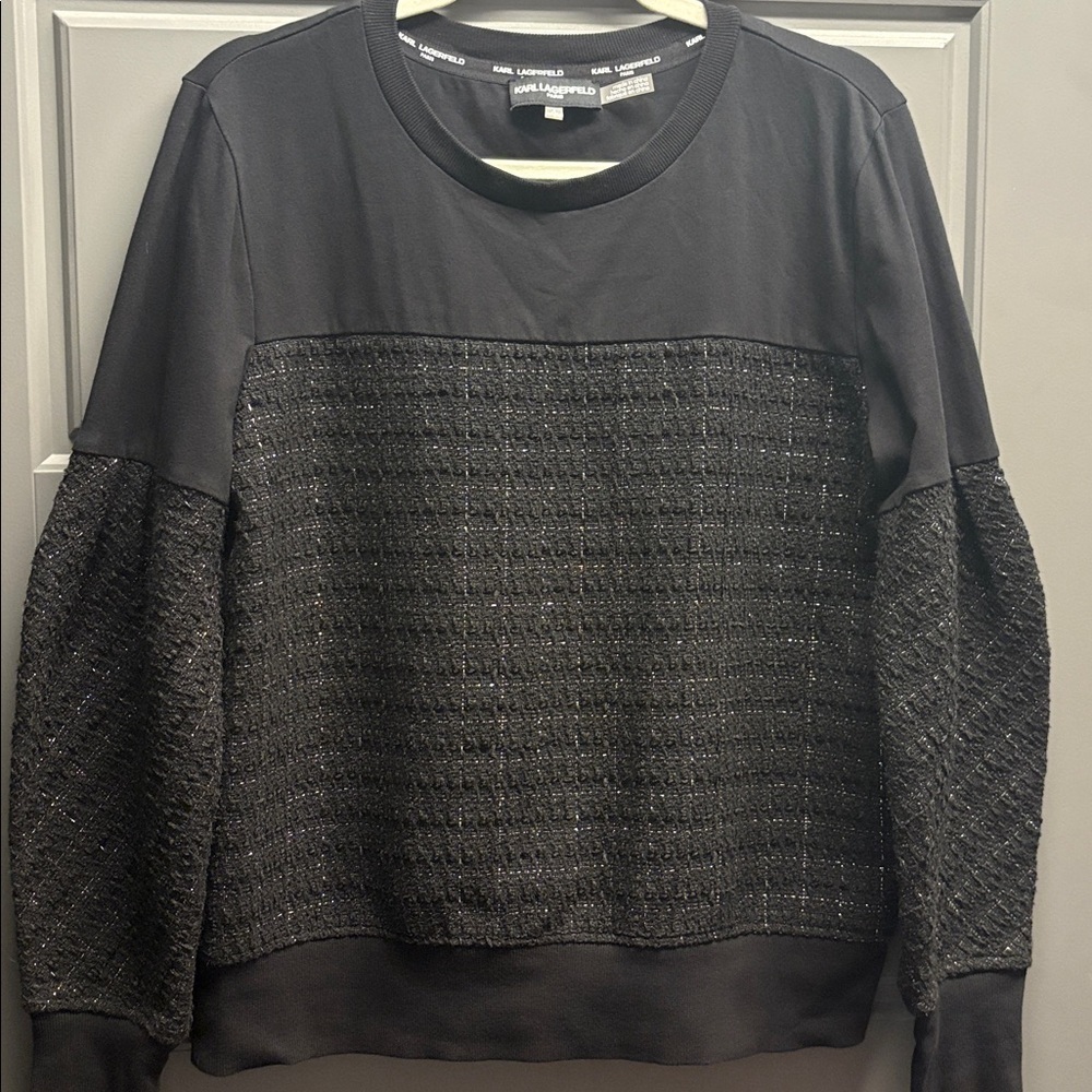 🖤KARL LAGERFELD PARIS black & silver lamé Tweed Sweatshirt (sold out online!)🖤 - Picture 11 of 13